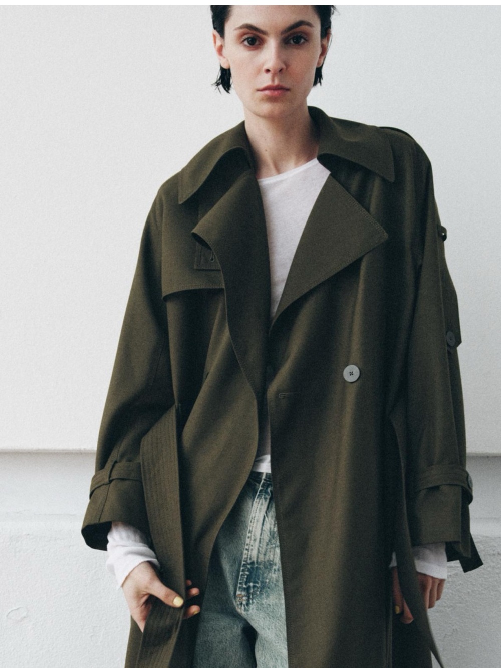 Zara Olive Trench Coat - Women's Oversized Long Coat